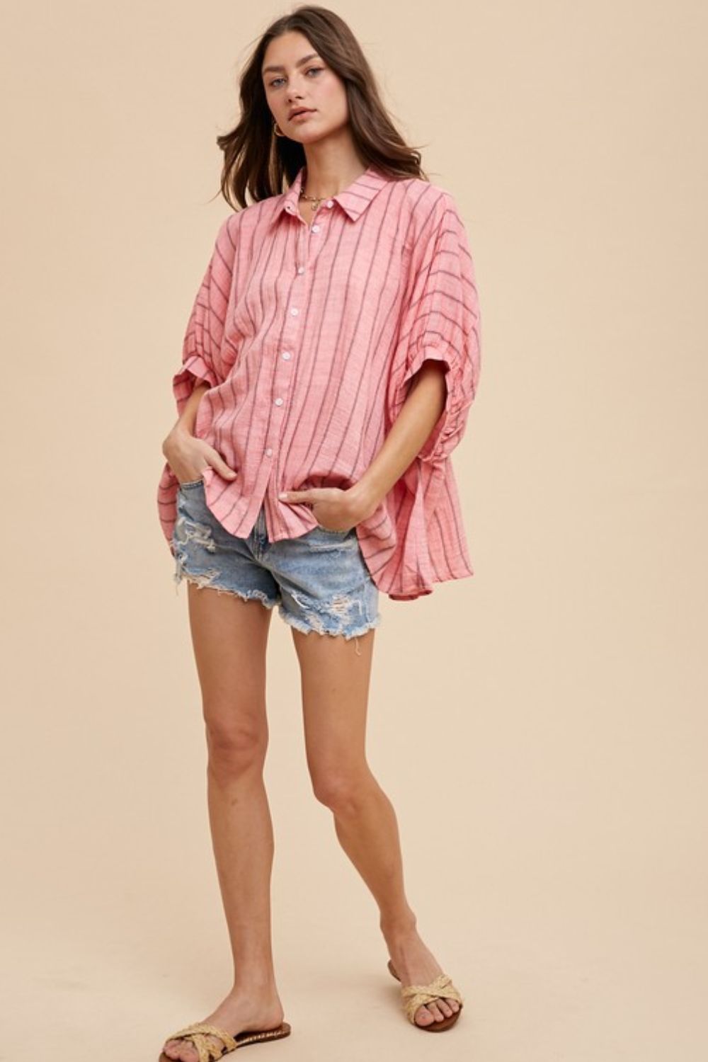 Striped Button Up Half Sleeve Shirt