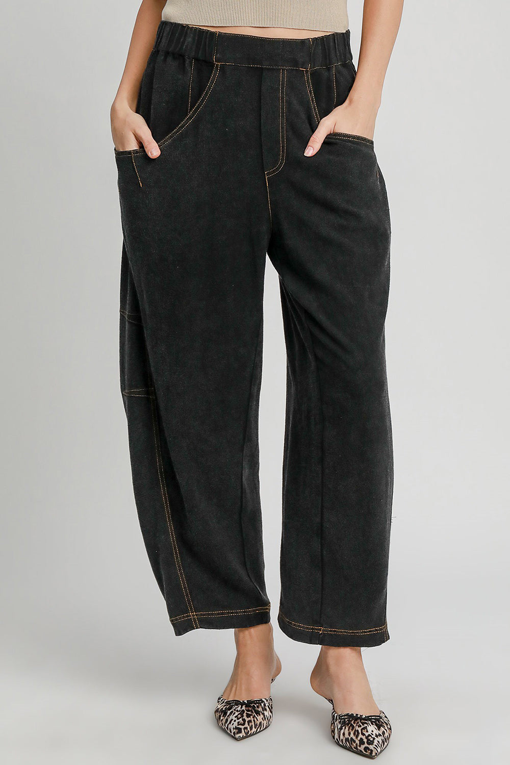 Elastic Waist Baggy Fit Pants with Pockets