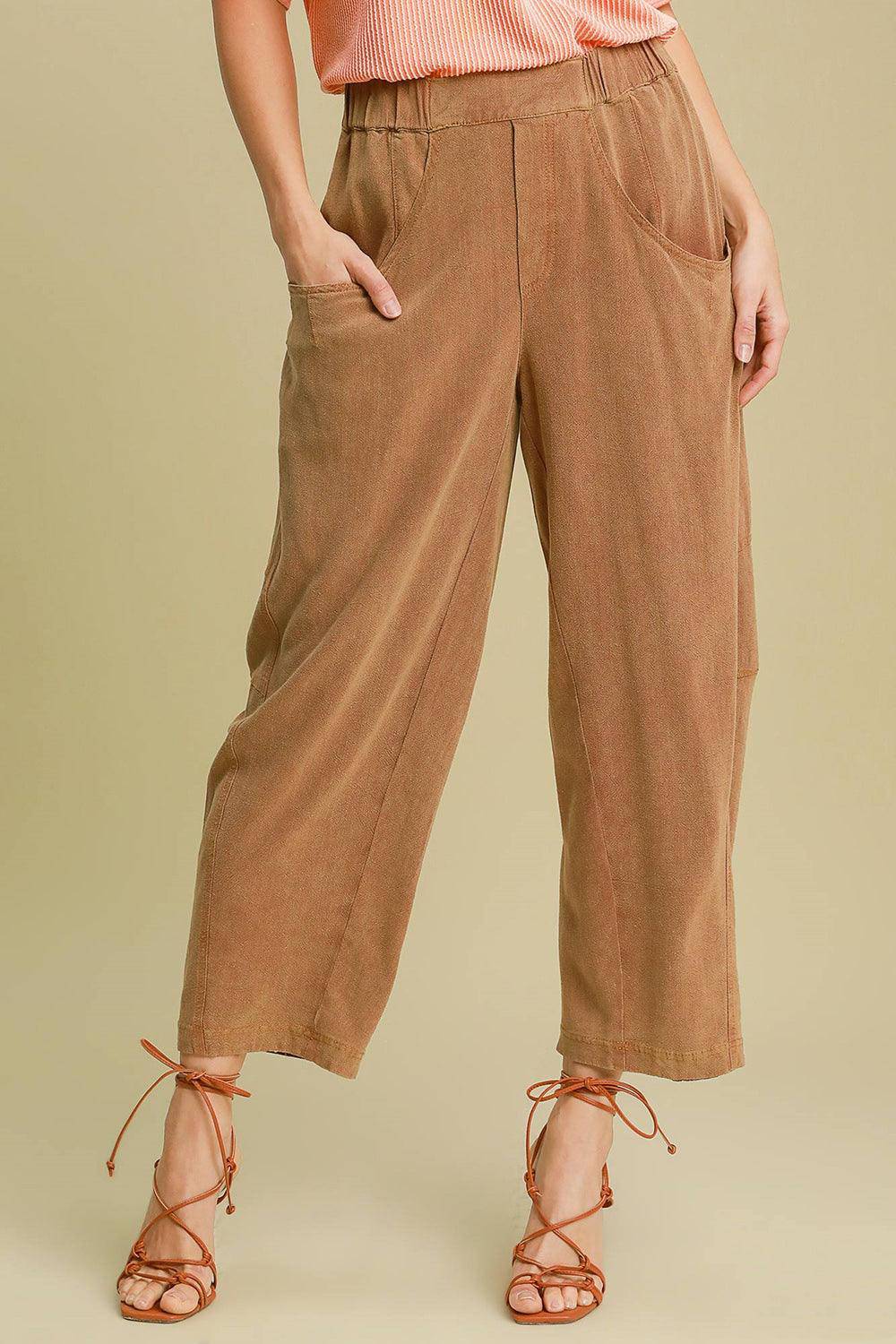 Elastic Waist Baggy Fit Pants with Pockets - Wildflower Hippies