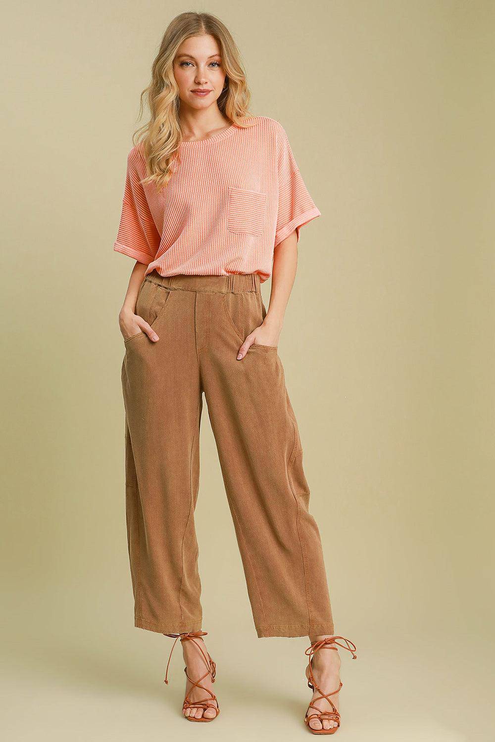 Elastic Waist Baggy Fit Pants with Pockets - Wildflower Hippies