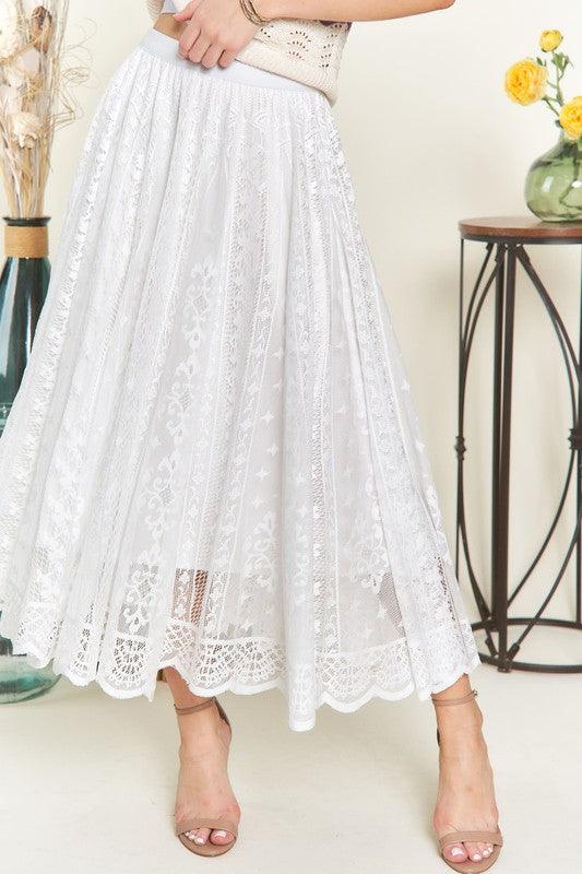 Elastic Waist Lace Midi Skirt - Wildflower Hippies