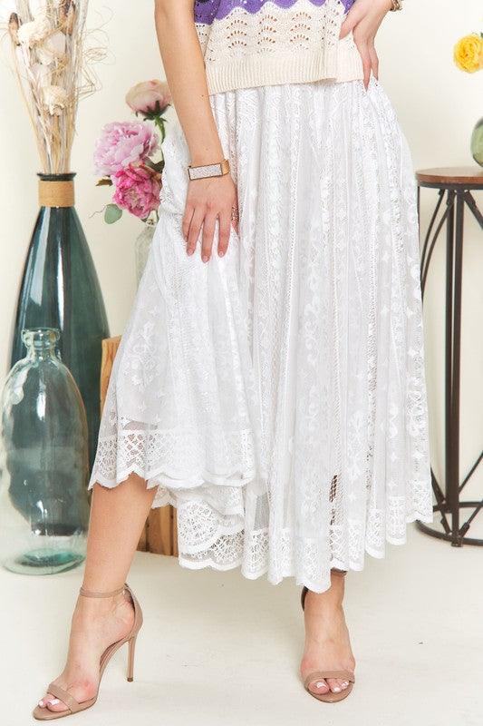 Elastic Waist Lace Midi Skirt - Wildflower Hippies