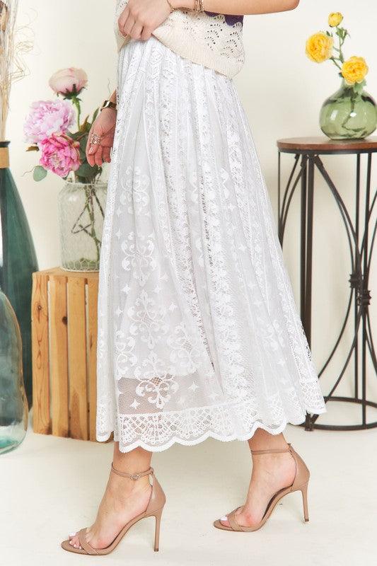 Elastic Waist Lace Midi Skirt - Wildflower Hippies