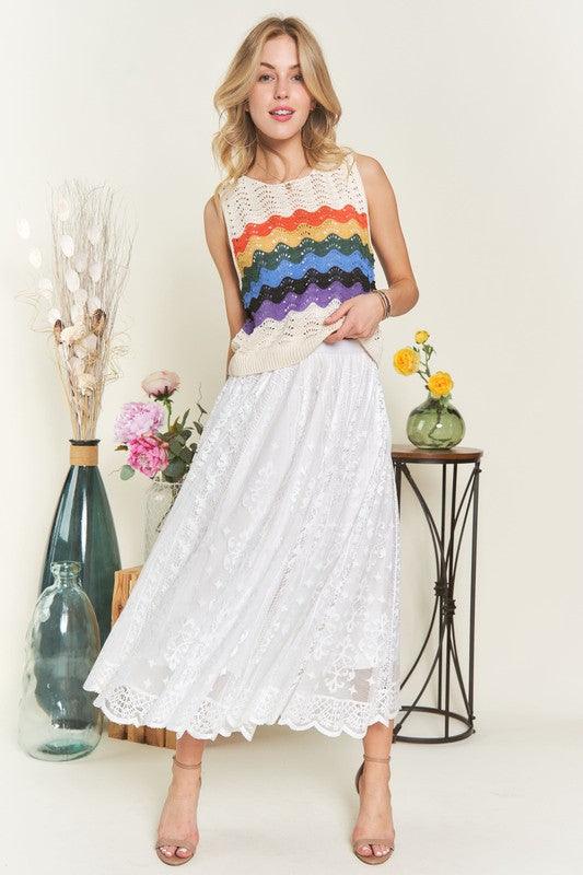 Elastic Waist Lace Midi Skirt - Wildflower Hippies