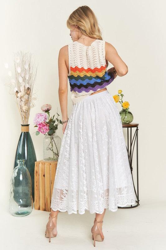 Elastic Waist Lace Midi Skirt - Wildflower Hippies