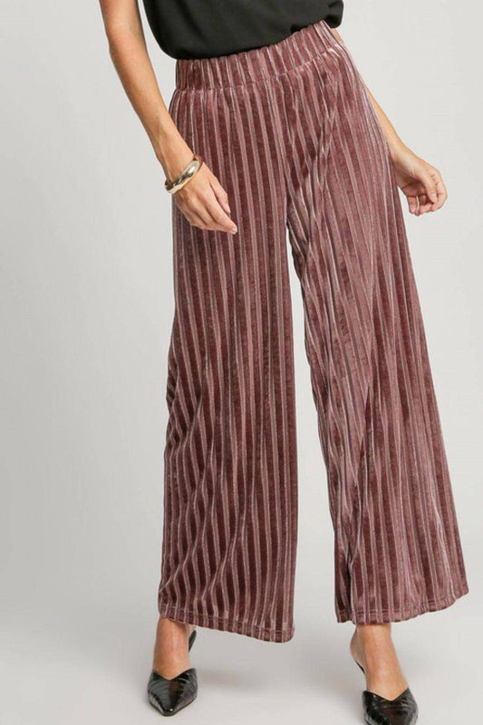 Elastic Waist Striped Wide Leg Velvet Pants - Wildflower Hippies