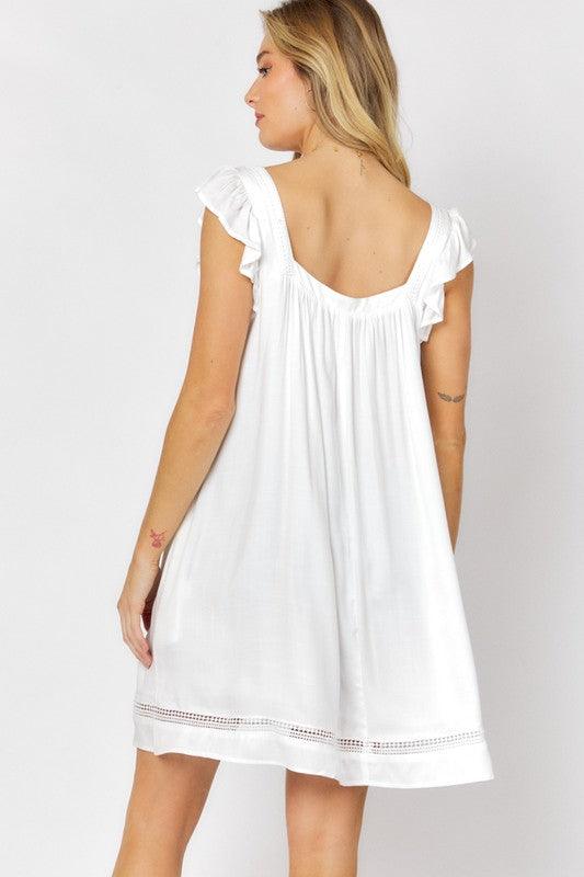 Embroidered Square Neck Mini Dress - Wildflower Hippies