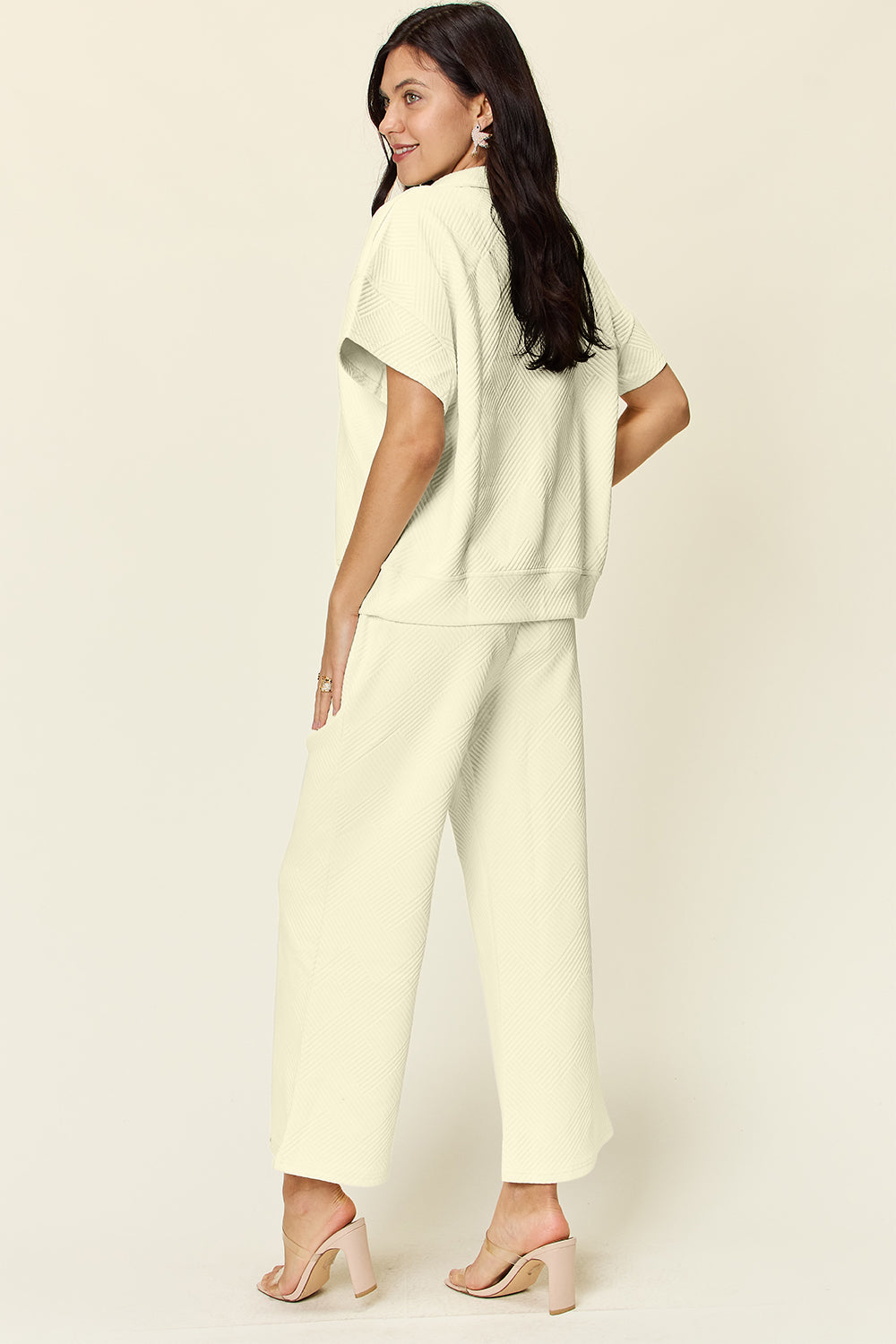 Texture Half Zip Short Sleeve Top and Pants Set