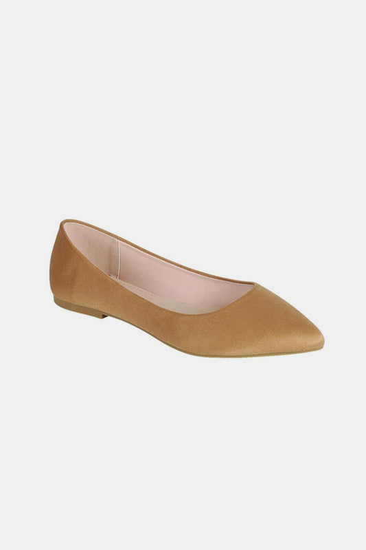 Pointy Toe Slip On Flat Loafers - Tan