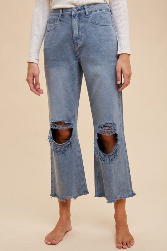 Distressed Raw Hem Jeans