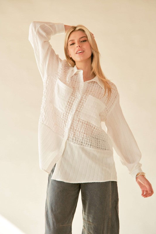 Crinkled Jacquard Button Down Shirt