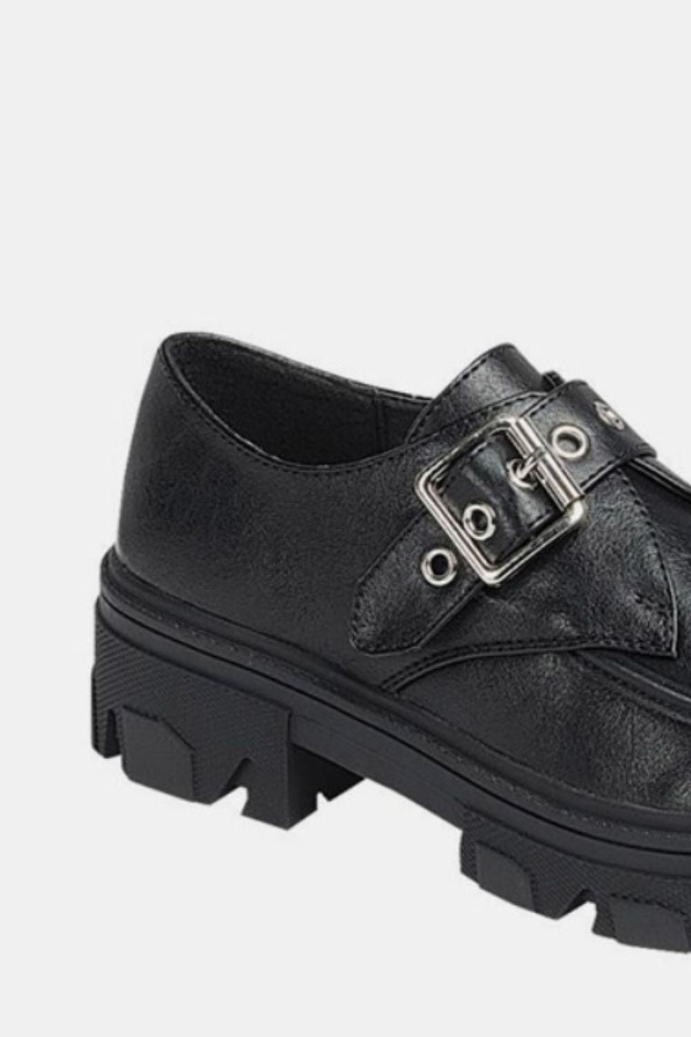 Buckled Platform Lug Sole Loafers - Charcoal