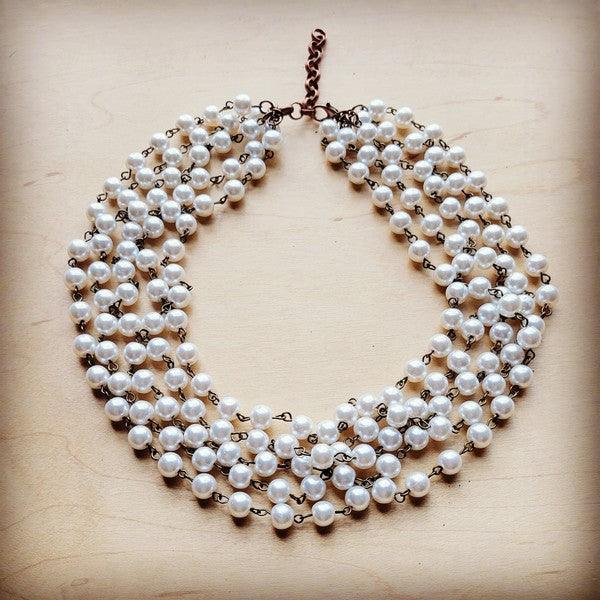 Five Strand Glass Pearl Collar-Length Necklace - Wildflower Hippies