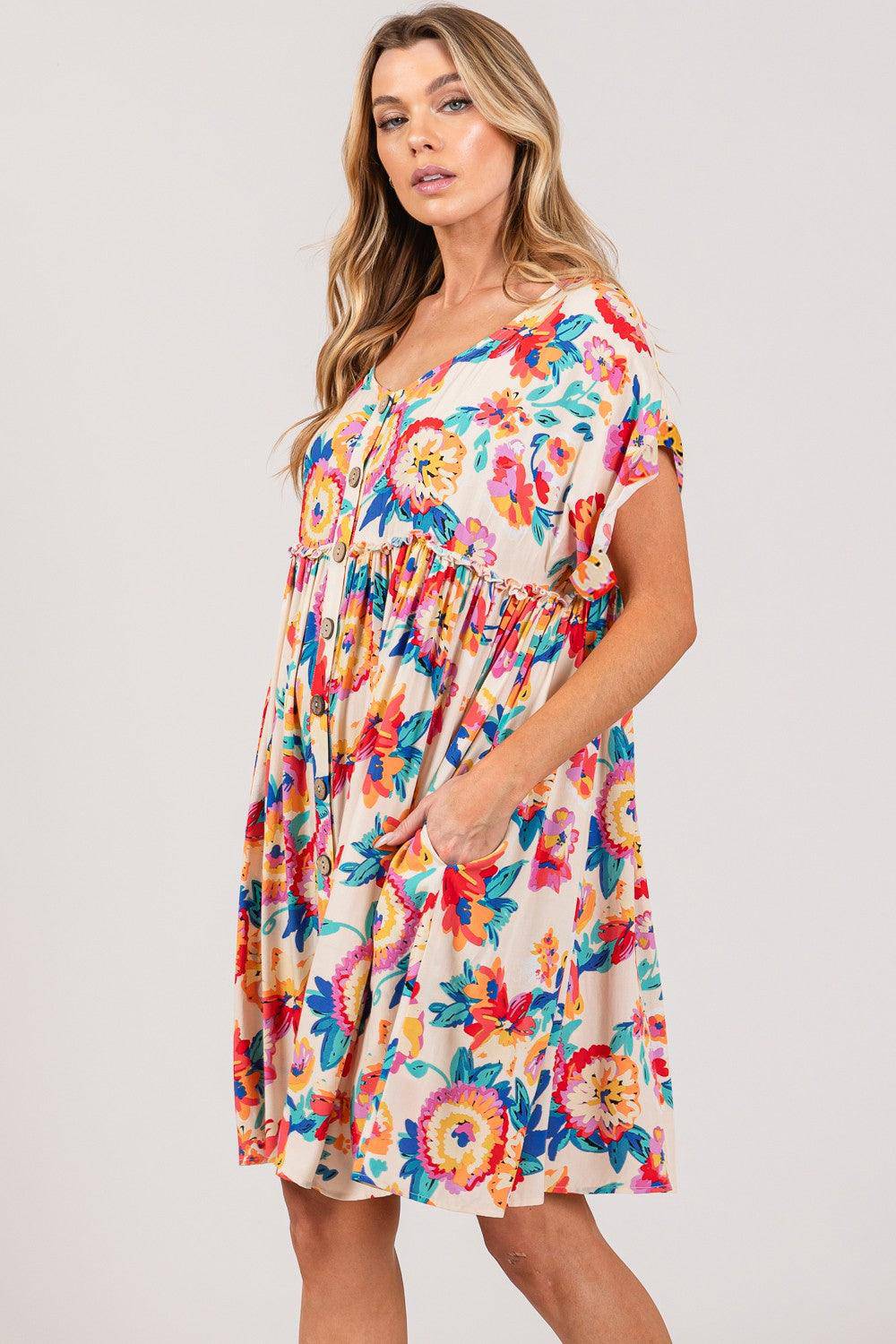 Floral Button-Down Short Sleeve Dress - Wildflower Hippies