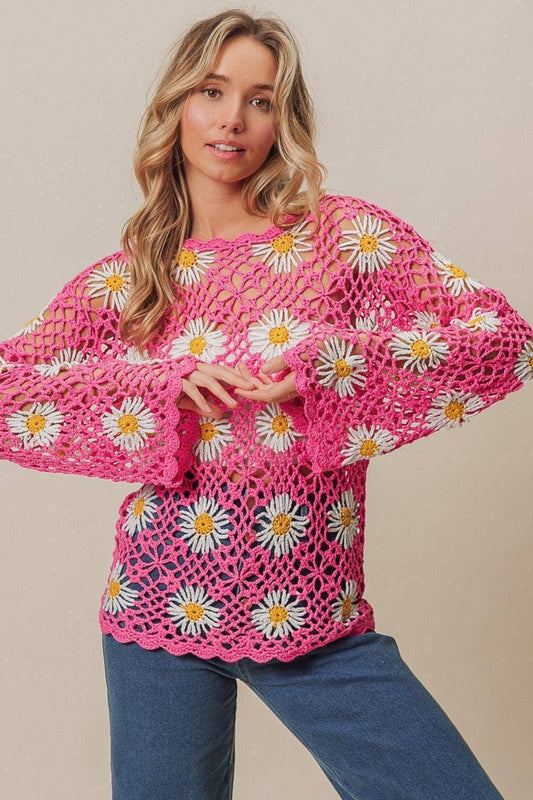 Floral Crochet Net Lace Cover Up - Wildflower Hippies