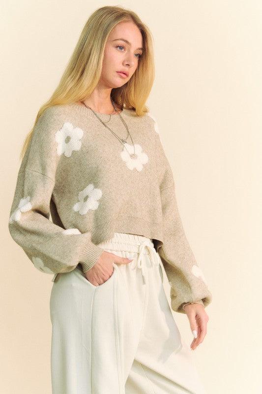 Floral Drop Shoulder Cropped Sweater - Wildflower Hippies