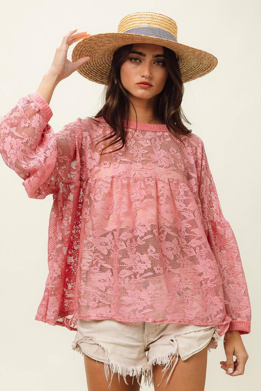 Floral Lace Long Sleeve Top - Wildflower Hippies