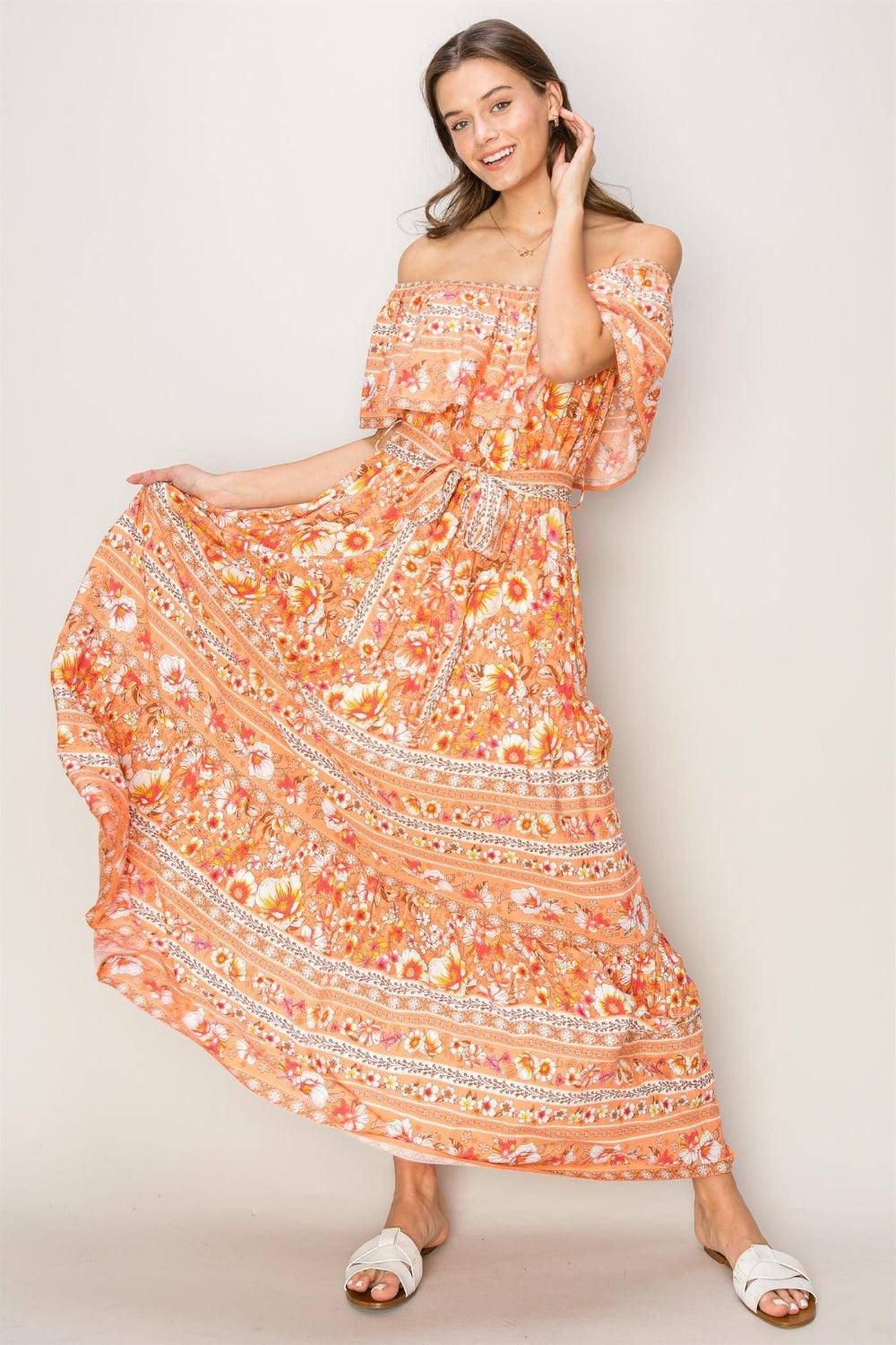 Floral Off-Shoulder Tie Front Maxi Dress - Wildflower Hippies