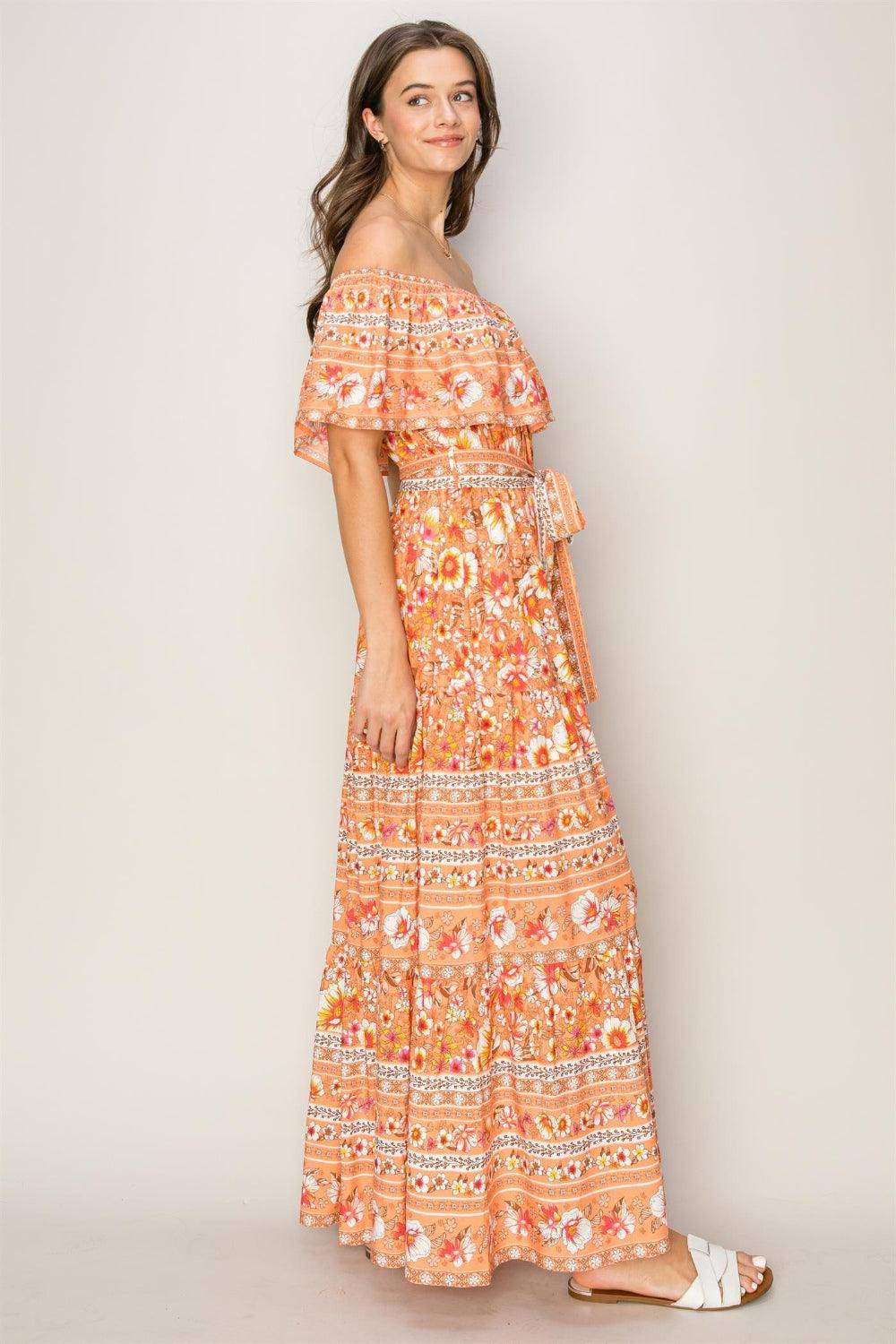 Floral Off-Shoulder Tie Front Maxi Dress - Wildflower Hippies