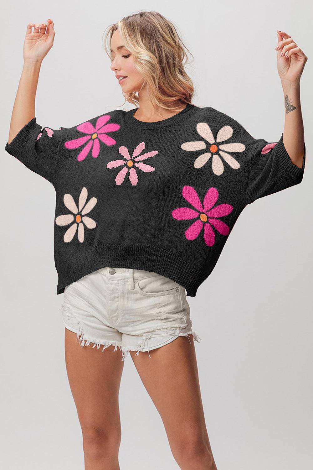 Floral Pattern Cropped Sweater - Wildflower Hippies