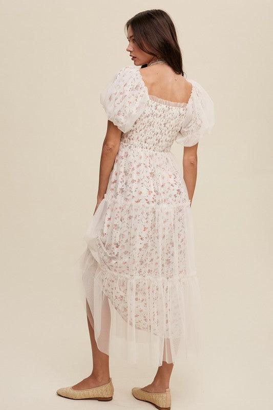 Floral Print and Mesh Puff Sleeve Maxi Dress - Wildflower Hippies
