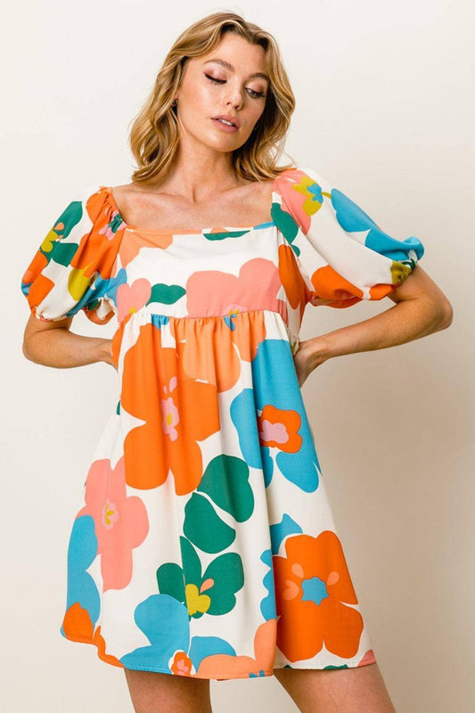 Floral Puff Sleeve Mini Dress - Wildflower Hippies