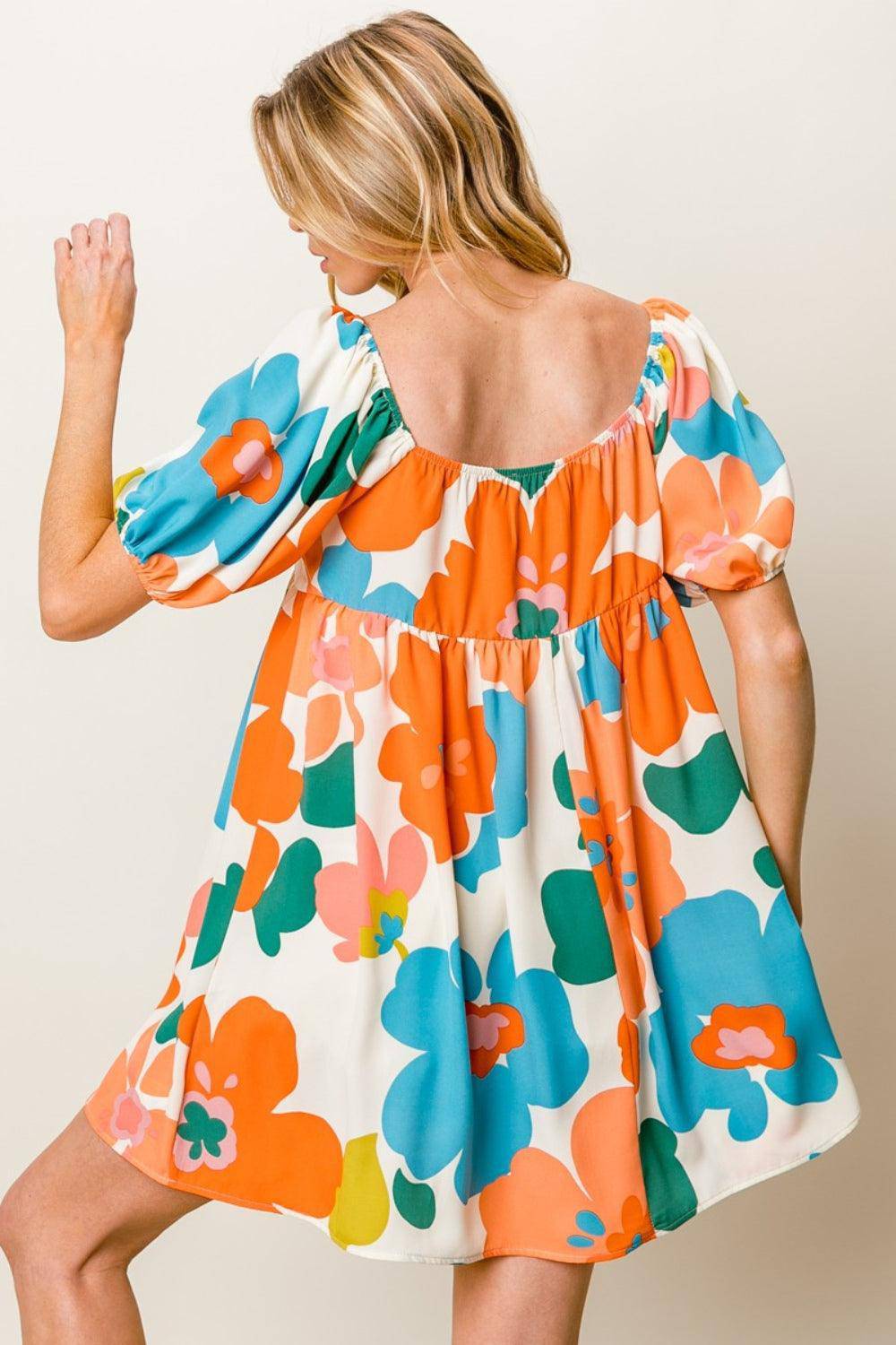 Floral Puff Sleeve Mini Dress - Wildflower Hippies