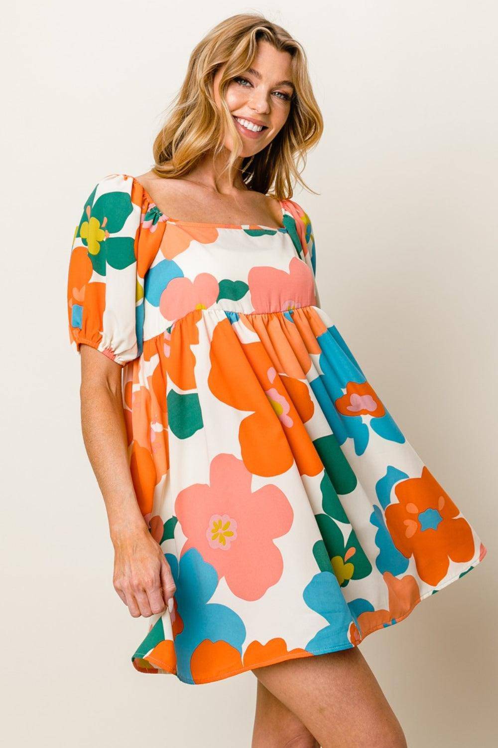 Floral Puff Sleeve Mini Dress - Wildflower Hippies