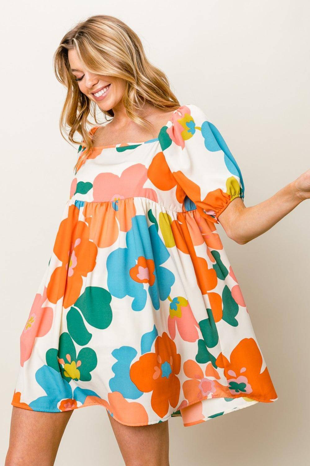 Floral Puff Sleeve Mini Dress - Wildflower Hippies