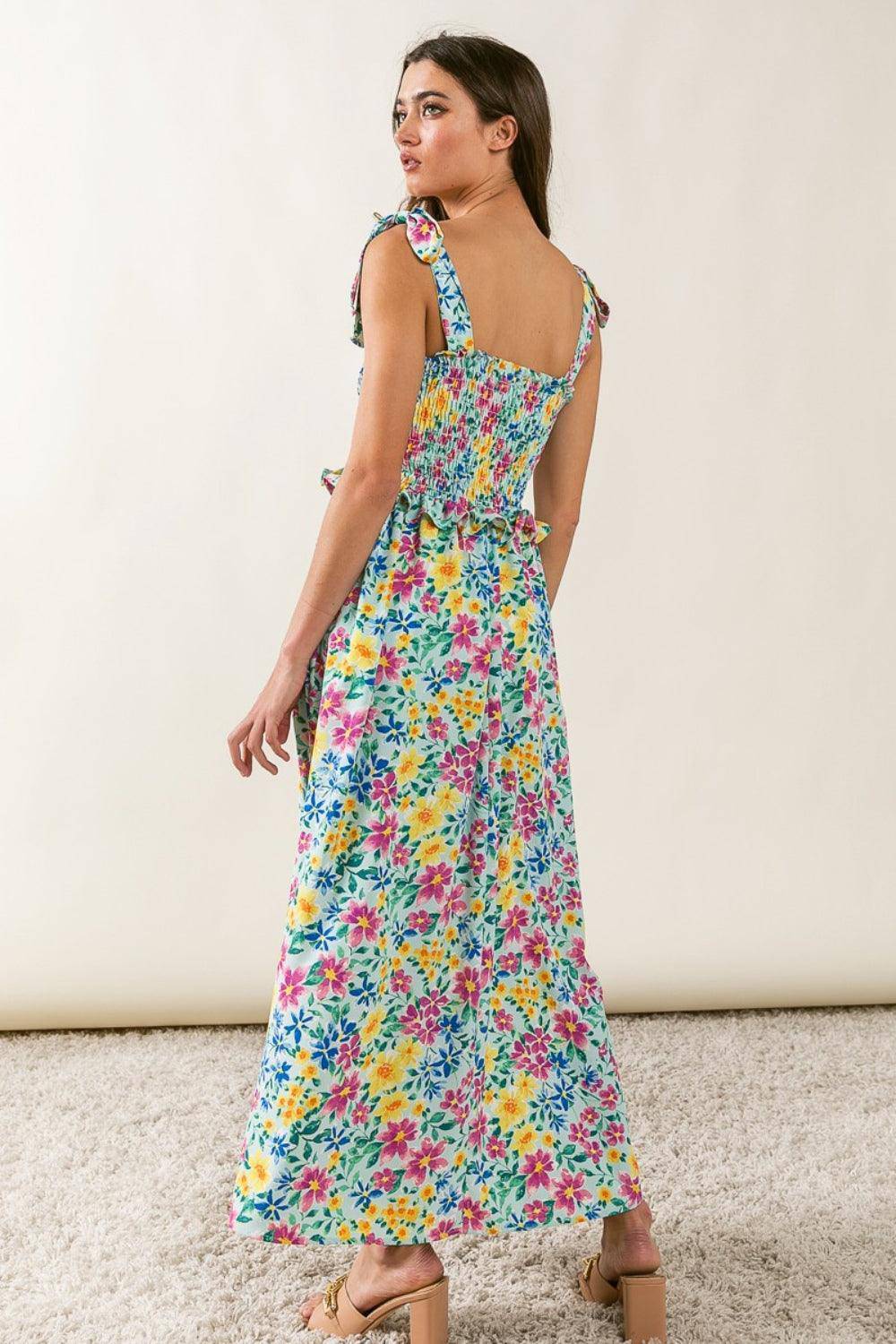 Floral Ruffle Trim Smocked Cami Dress - Wildflower Hippies