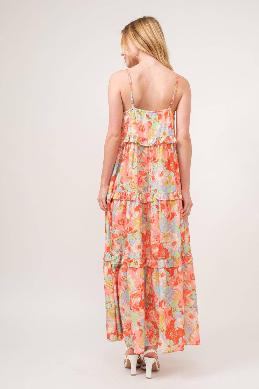 Floral Ruffled Tiered Maxi Adjustable Strap Cami Dress - Wildflower Hippies