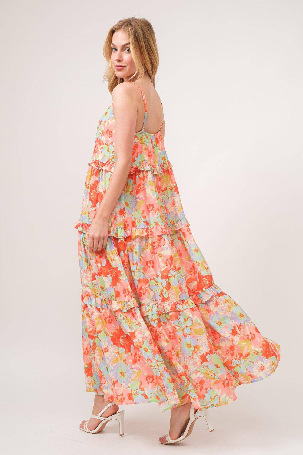 Floral Ruffled Tiered Maxi Adjustable Strap Cami Dress - Wildflower Hippies