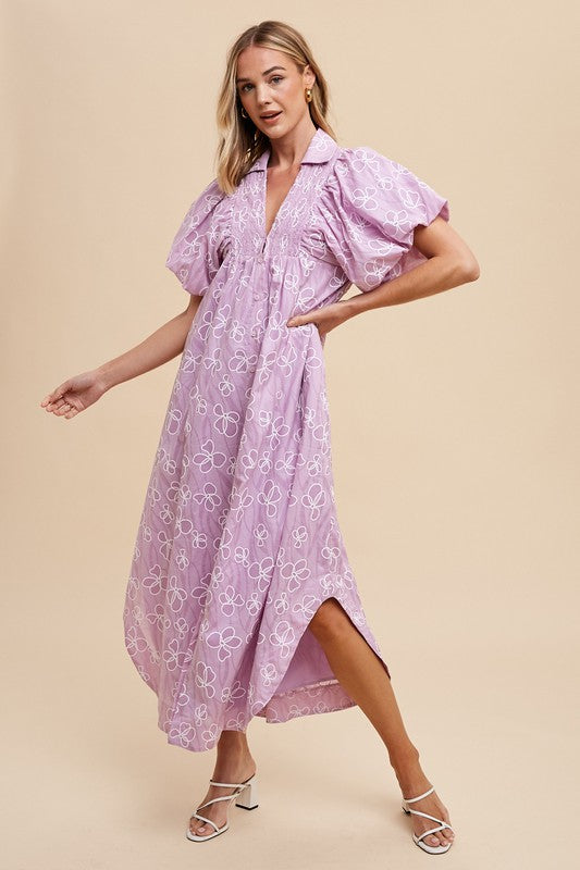 Floral Smock Detail Puff Sleeve Dress - Wildflower Hippies