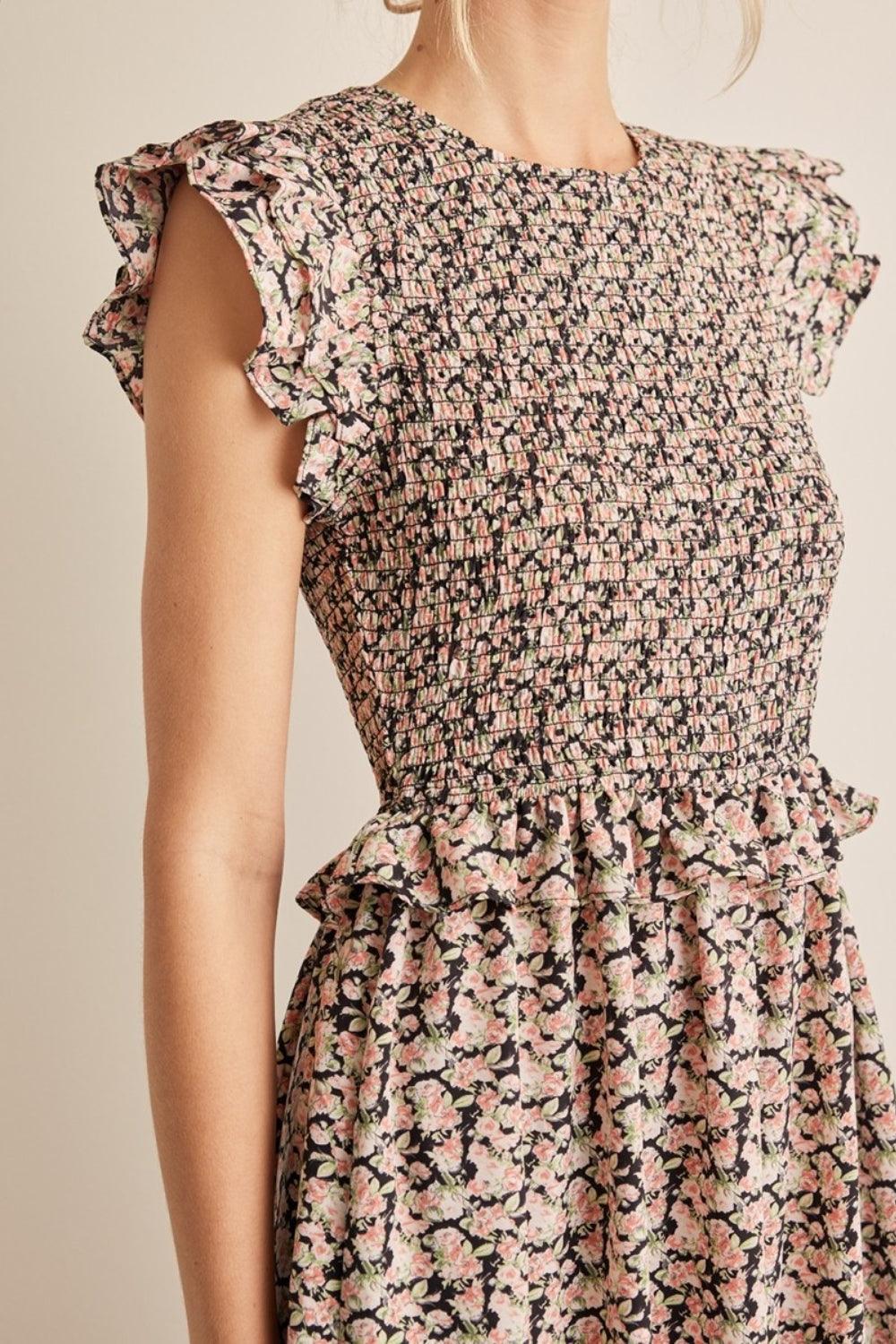 Floral Smocked Ruffled Midi Dress - Wildflower Hippies