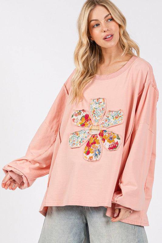 Flower Patch Dropped Shoulder Oversize Top - Wildflower Hippies