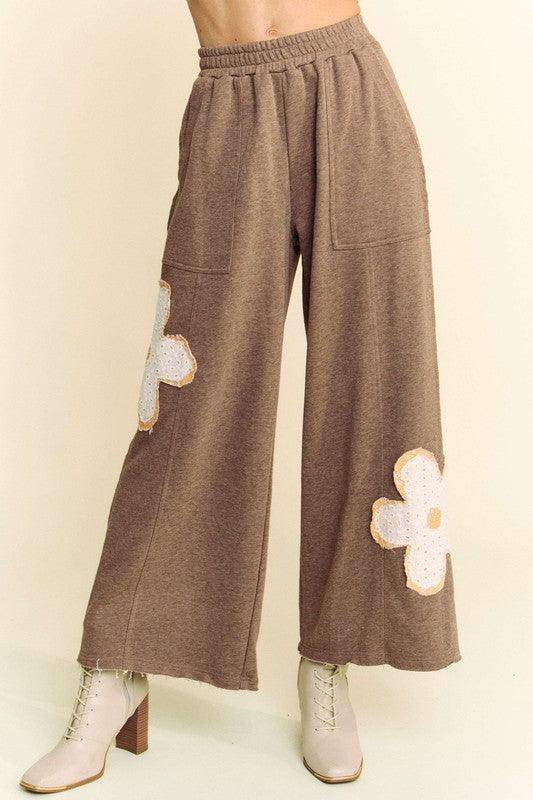 Flower Patch Elastic Waist Wide Leg Pants - Wildflower Hippies