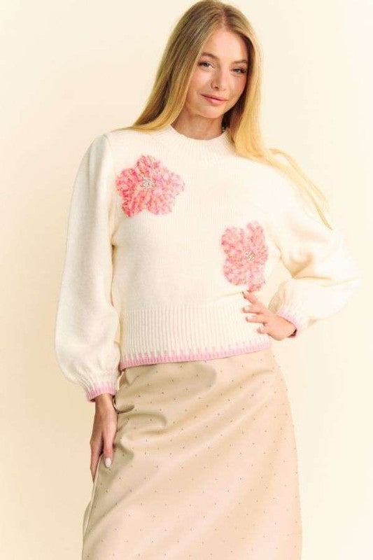 Flower Patch Fuzzy Mock Neck Sweater - Wildflower Hippies