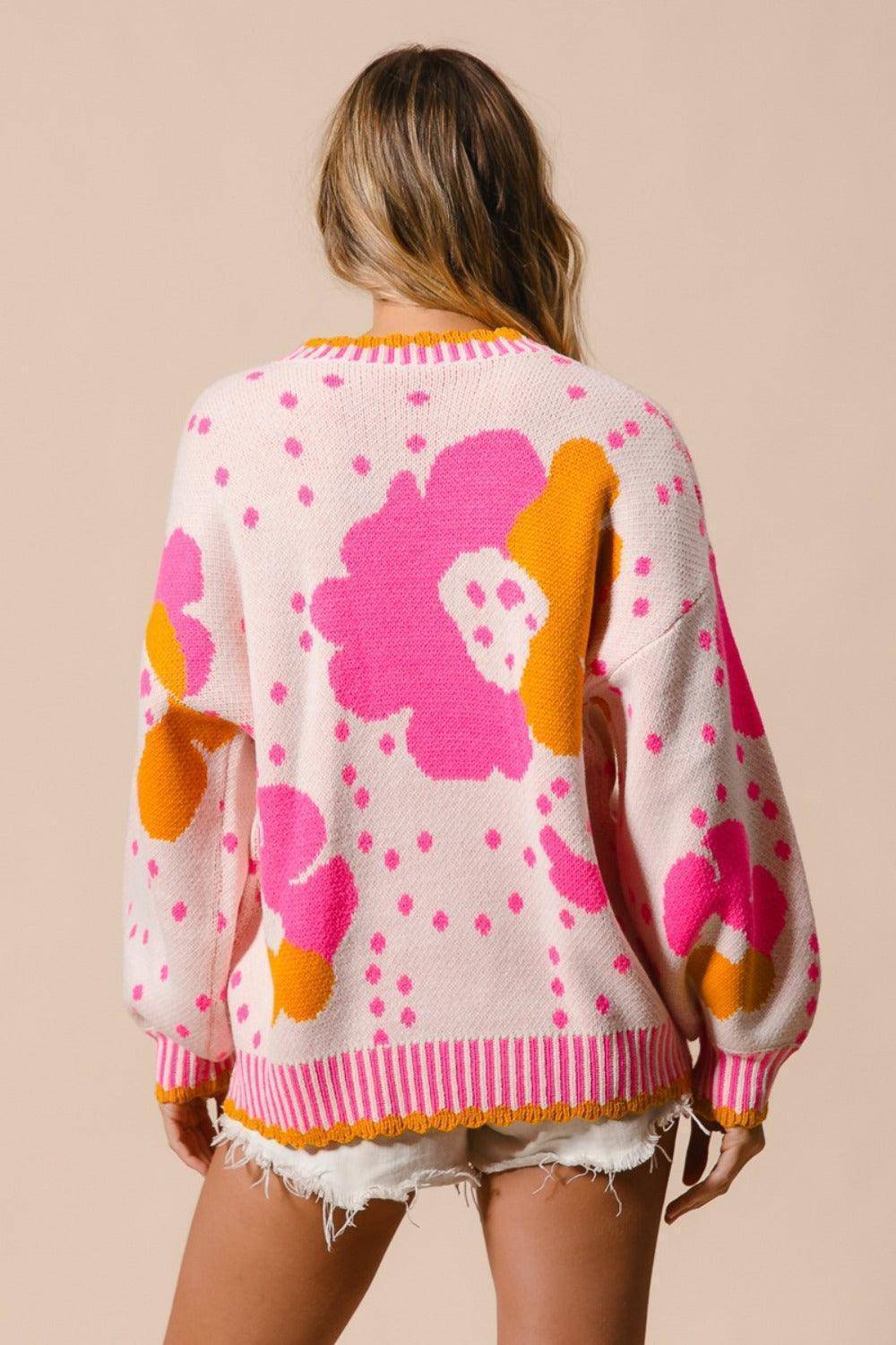 Flower Pattern Contrast Sweater - Wildflower Hippies