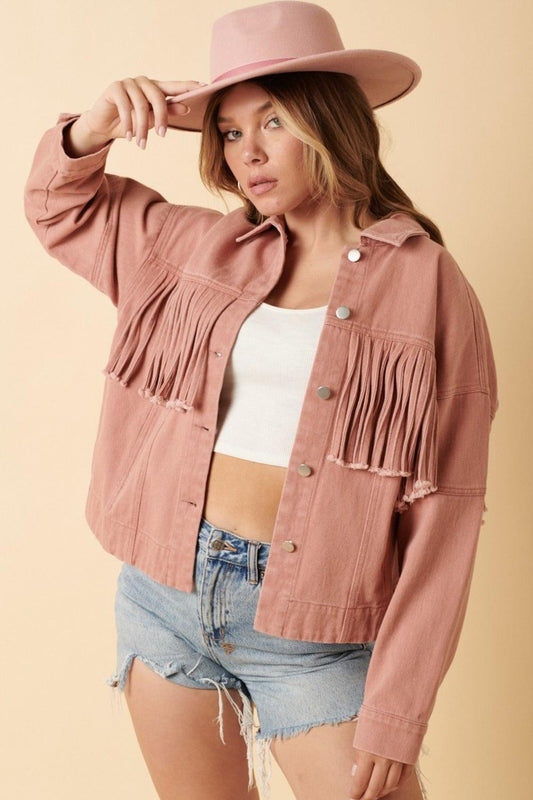 Fringe Detail Cotton Twill Jacket - Wildflower Hippies