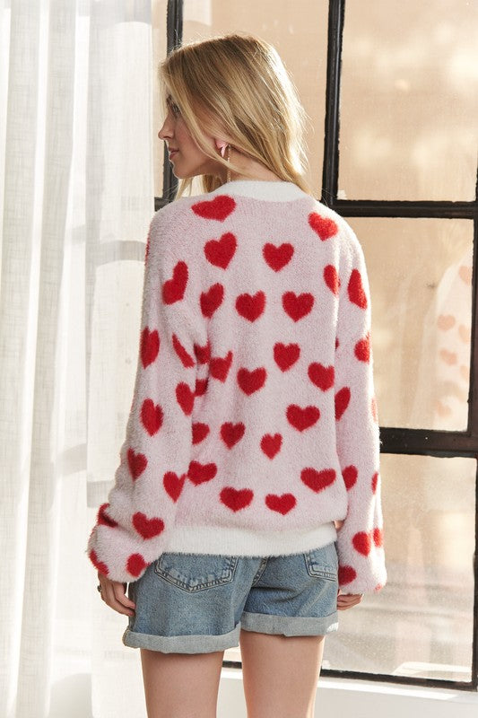 Fuzzy Heart Button Down Cardigan - Wildflower Hippies