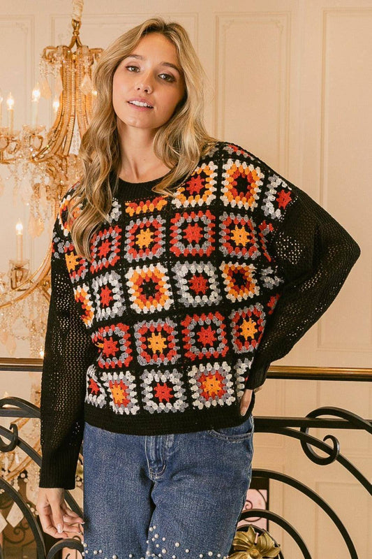 Granny Square Front Long Sleeve Top - Wildflower Hippies