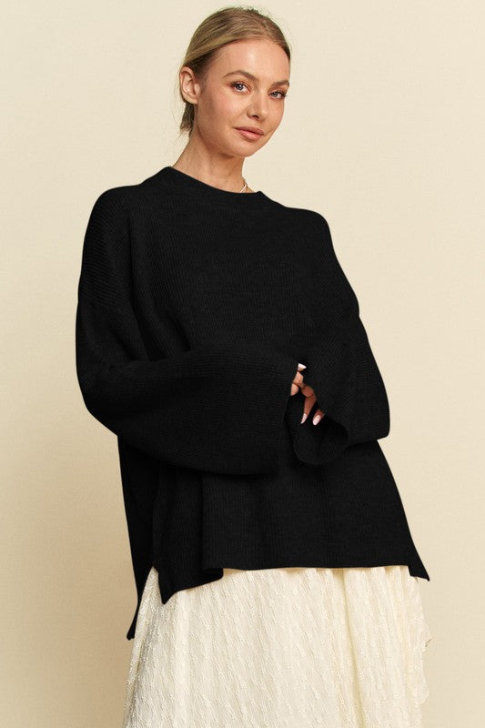 High-Low Round Neck Drop Shoulder Sweater - Wildflower Hippies