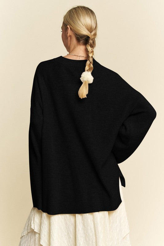 High-Low Round Neck Drop Shoulder Sweater - Wildflower Hippies