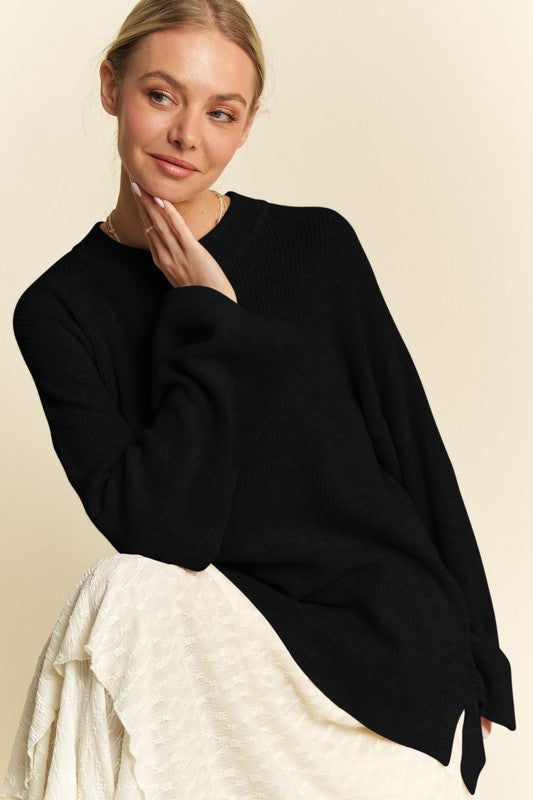 High-Low Round Neck Drop Shoulder Sweater - Wildflower Hippies