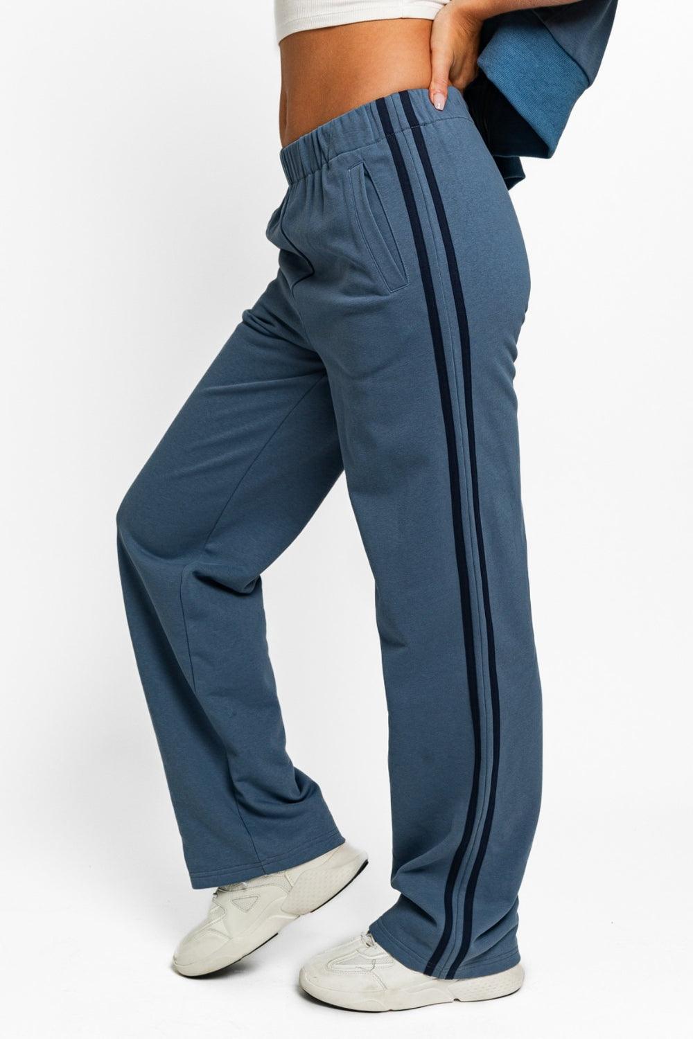High Waisted Side Stripes Straight Track Sweatpants - Wildflower Hippies