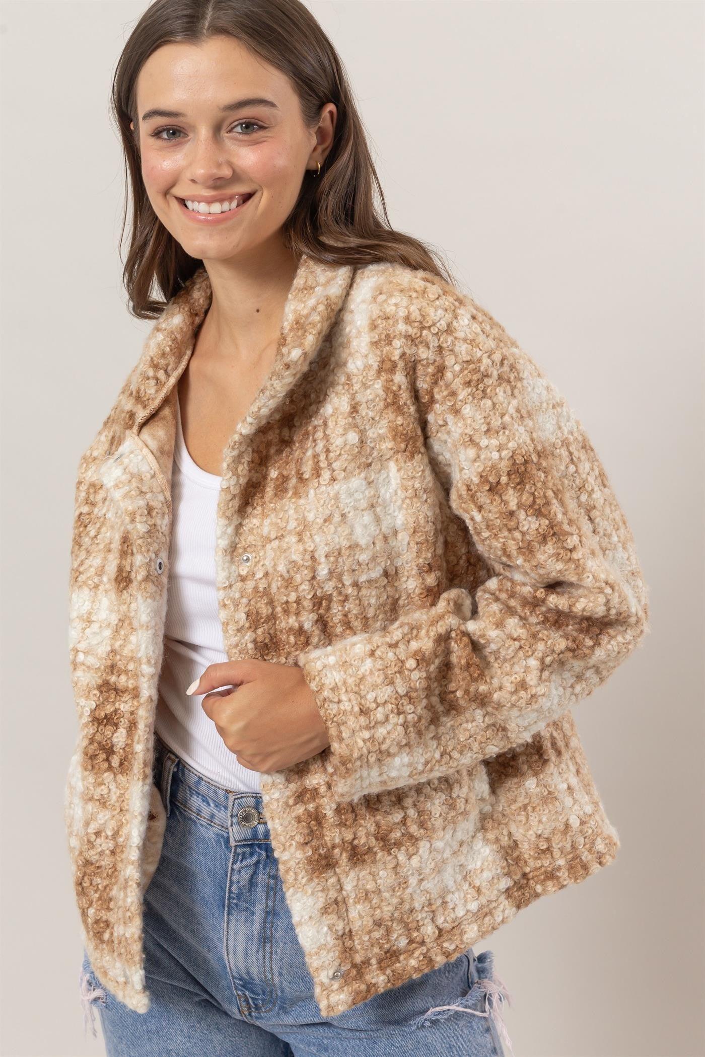 HYFVE Plaid Collared Neck Boucle Jacket with Pockets - Wildflower Hippies