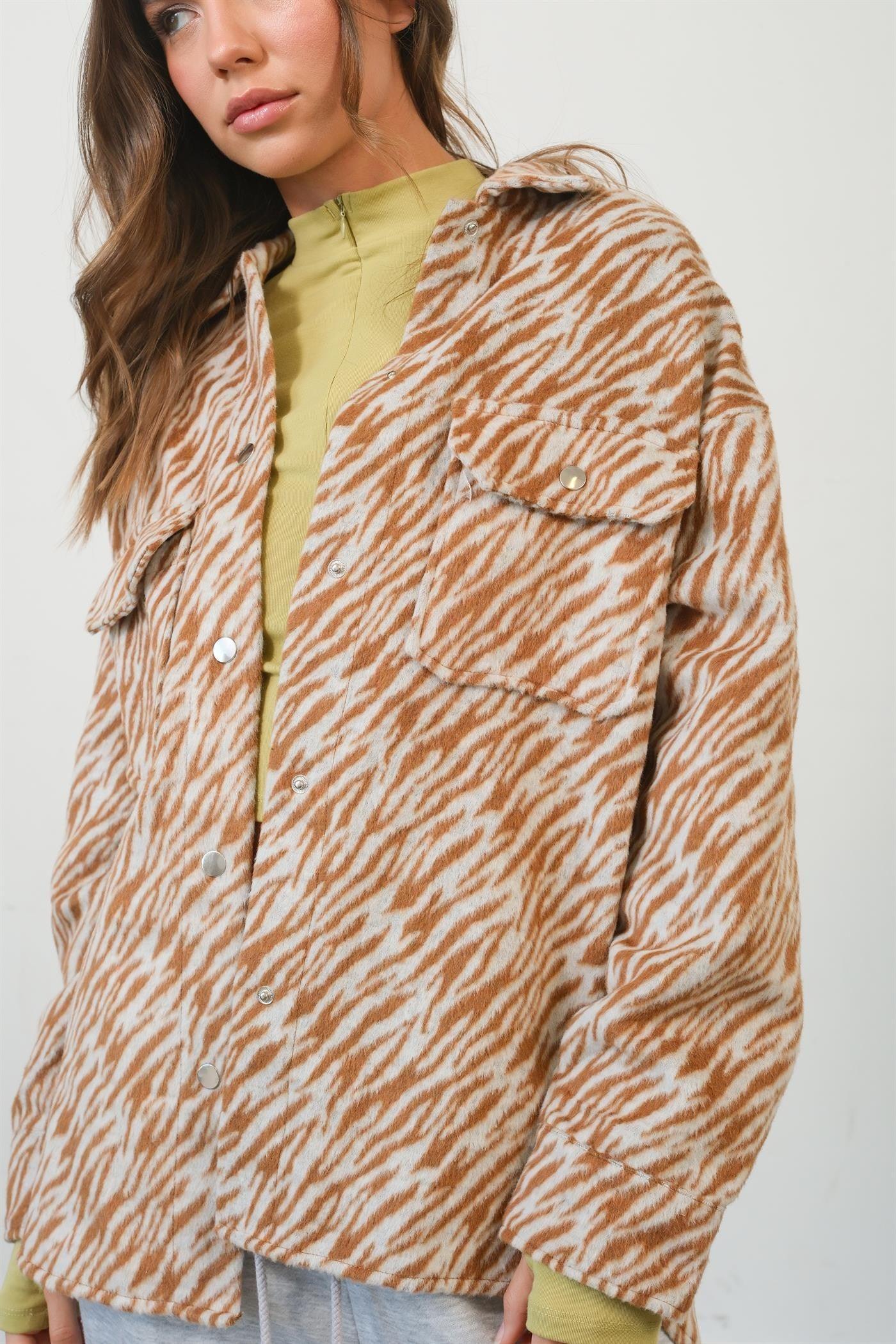 HYFVE Zebra Print Snap Down Long Sleeve Shacket - Wildflower Hippies