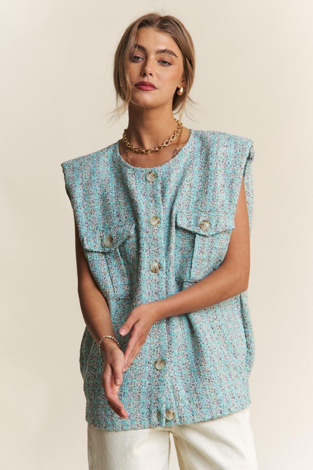 J.NNA Frayed Tweed Padded Shoulder Vest - Wildflower Hippies