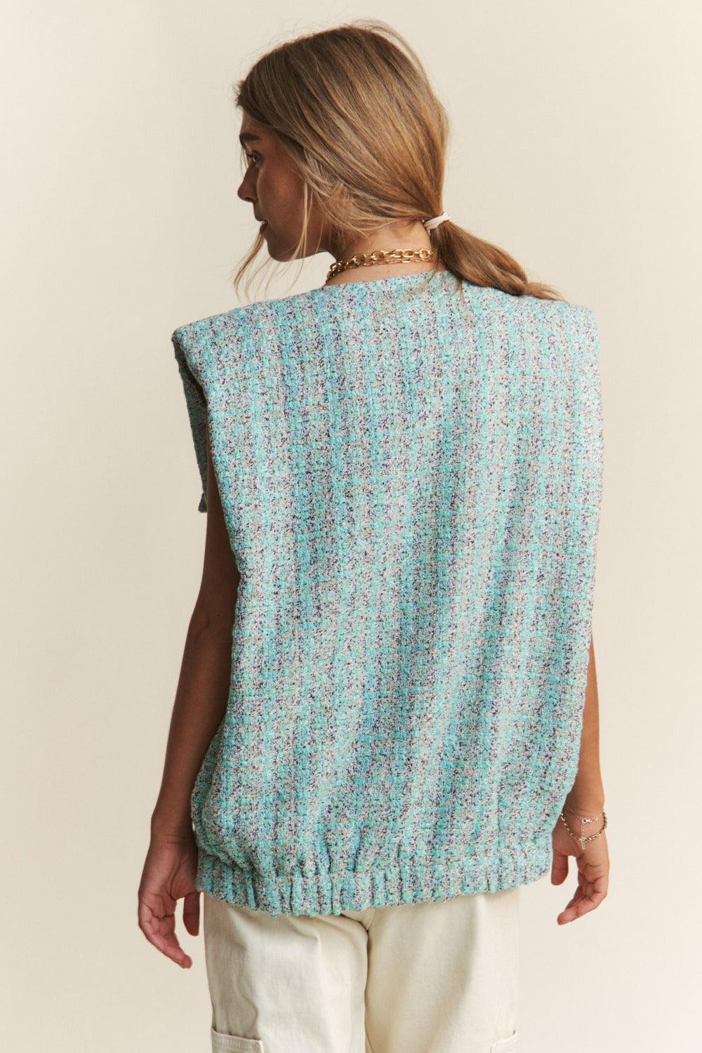 J.NNA Frayed Tweed Padded Shoulder Vest - Wildflower Hippies