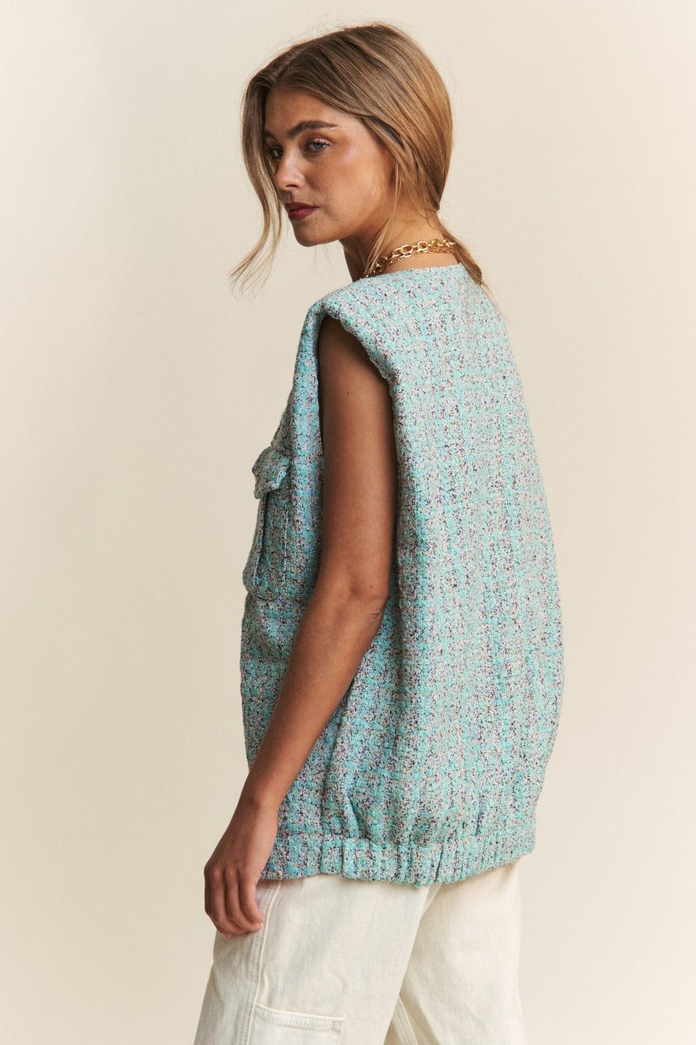 J.NNA Frayed Tweed Padded Shoulder Vest - Wildflower Hippies